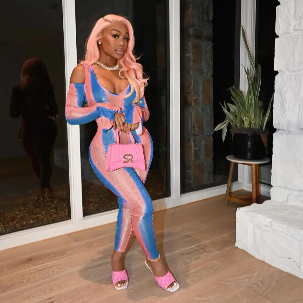 Женский комбинезон с открытыми плечами элегантный Облегающий в полоску