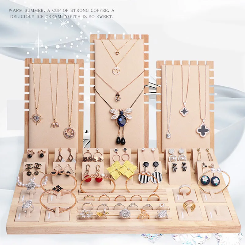 Wood Green Earring Necklaces Display Stand Pendant Hanger for Women Counter Jewelry Stand Shooting Live Jewellery Display Props