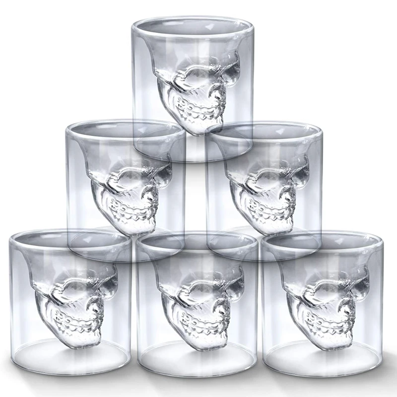 

Crystal Skull Head Shot Cup Crystal Glass Transparent Double Layers Tea Bottle Whiskey Wine Vodka Bar Club Beer Wine Cup Glasses