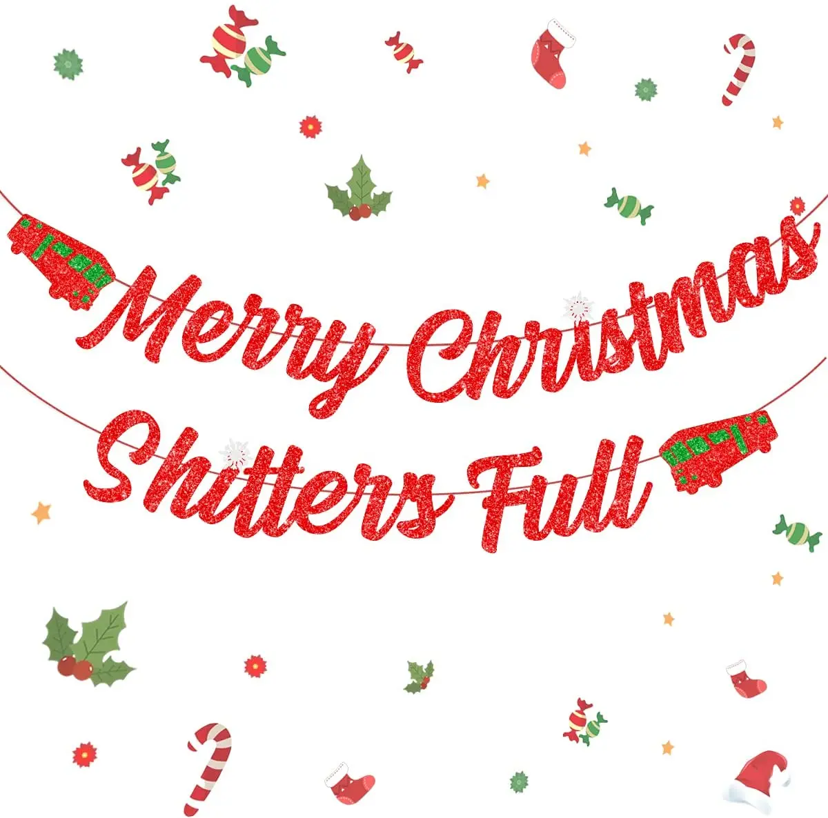 

Merry Christmas Shitters Full Banner Red Glitter Funny Christmas Holiday Party Decorations Mantle Fireplace Decor Indoor Outdoor