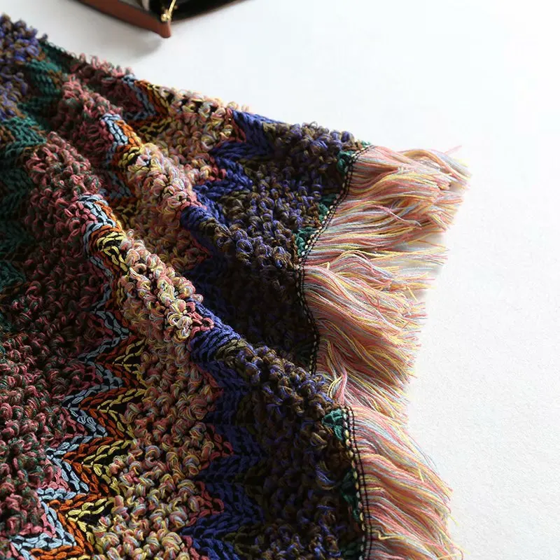 Женский винтажный вязаный свитер с бахромой Толстая теплая накидка в