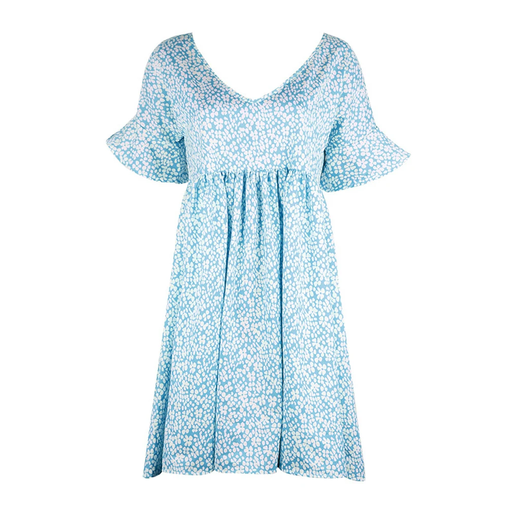 

Fashion Summer Women's Short Sleeve Floral Printed Dresses Loose O-Neck Flare Sleeve Mini Dress