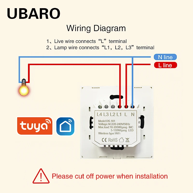 Закаленное стекло UBARO для ЕС панель Tuya Smart Wifi сенсорный выключатель дистанционное
