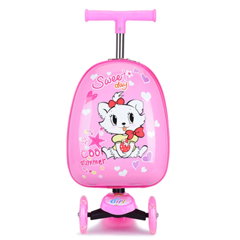 Cute Cartoon kids scooter suitcase on wheels Lazy trolley bag children carry on cabin travel rolling luggage Skateboard bag gift