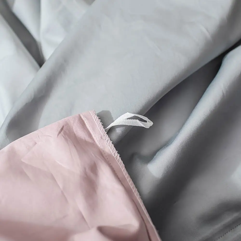 

Papa&Mima Pink Grey Solid Print Egyptian Cotton Embroidery Bedlinens Twin Queen King Bedding Duvet Cover Set Fitted Sheet