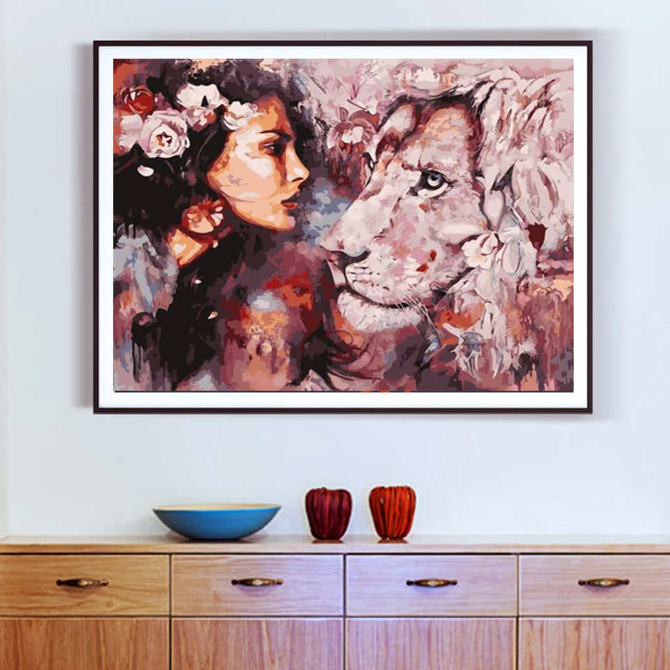 AZQSD взрослых Краски по номерам с изображением Льва для девочек DIY Unframe подарок