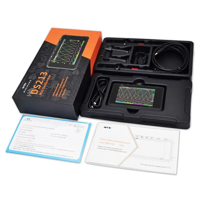 

Minidso DS213 Digital Oscilloscope 4 Channel 100MS/s MINI Nano LCD Screen Handheld Tablet Oscilloscope Kit with X1 X10 Probe