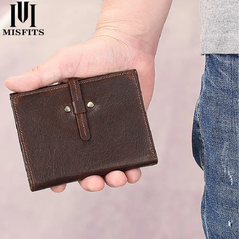 

21MISFIT men's high quality leather wallet natural leather cowhide short coin purse clutch bag simple card holder Purse for men