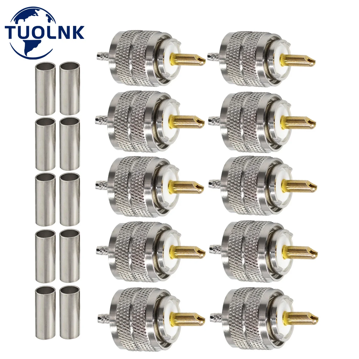 

10pcs/lot TUOLNK UHF Connector PL259 Male Plug Crimp Coax Adapter SO239 PL-259 RF Connector for RG316 RG174 RG179