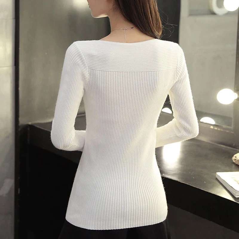 

One word neck sweater all-match short slim bottoming shirt women's long-sleeved threaded tight pullover