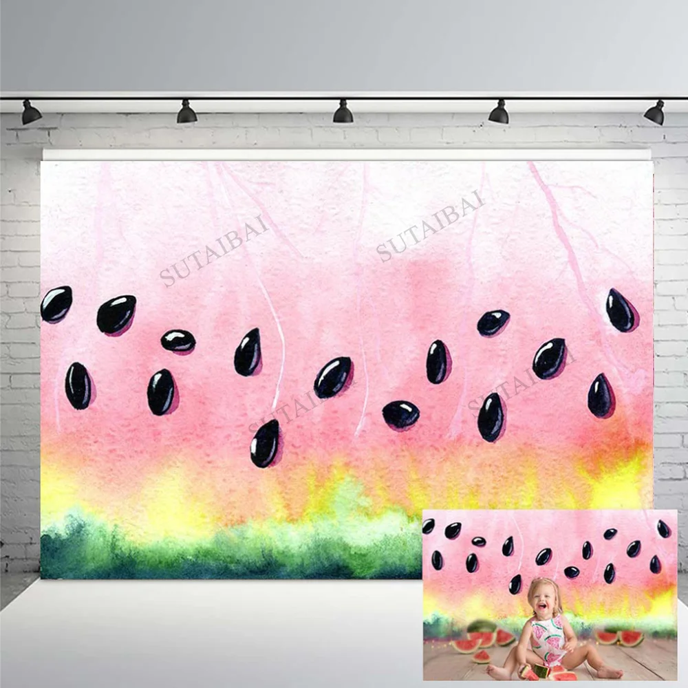 

Summer Watermelon Photography Background Newborn Baby 1st Birthday Party Pink Decor Kids Girl Portrait Backdrop Photo Studio