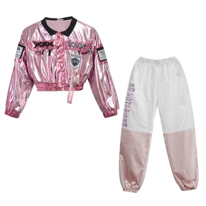 

2020 Girls Jazz Dance Costumes Children Catwalk Performance Dance Wear Hip-Hop Street Dance Clothes Pink Coat Hiphop Pants T456
