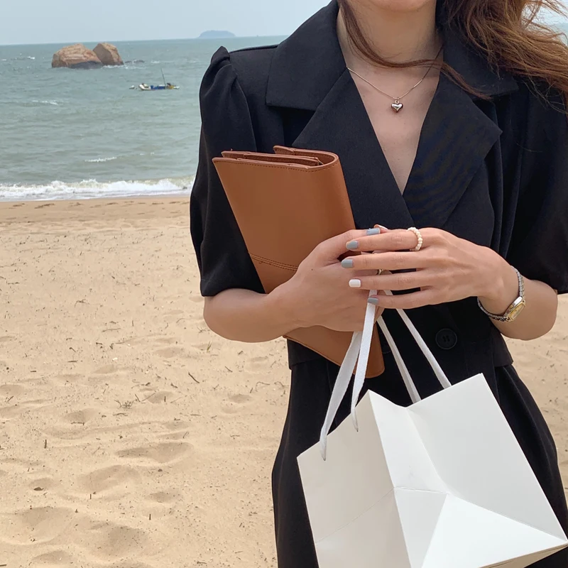 

Korejpaa Women Dress 2021 Summer Korean Chic Temperament Lapel Double-breasted Waist Bubble Sleeves Suit-style Long Vestido