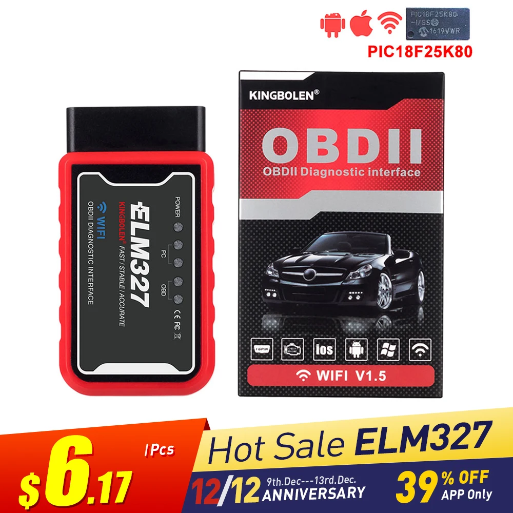 ELM327 Wifi Bluetooth V1.5 PIC18F25K80 чип OBD2 считыватель кодов ELM 327 V1.5 OBDII диагностический инструмент для Android/IOS/PC автоматический сканер