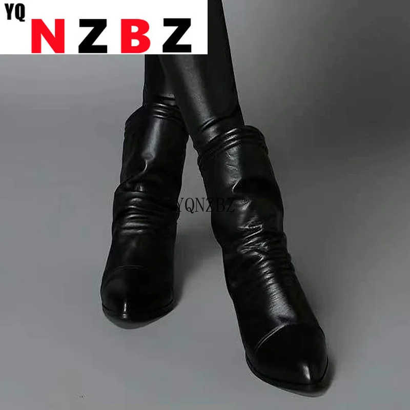 

2021 High Quality Leather Boots Winter Black Ankle Boots for Women Autumn High Heel Plus Size 43 Women Shoes Zip Zapatos Mujer