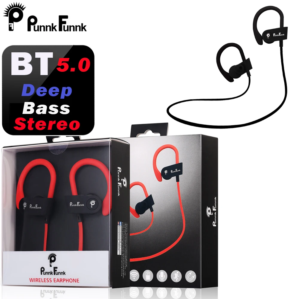 PunnkFunnk, Bluetooth наушники, беспроводные наушники, bluetooth 5,0, спортивные, с шумоподавлением, глубокие стерео наушники/микрофон для iphone, samsung - Цвет: Black Original Pack