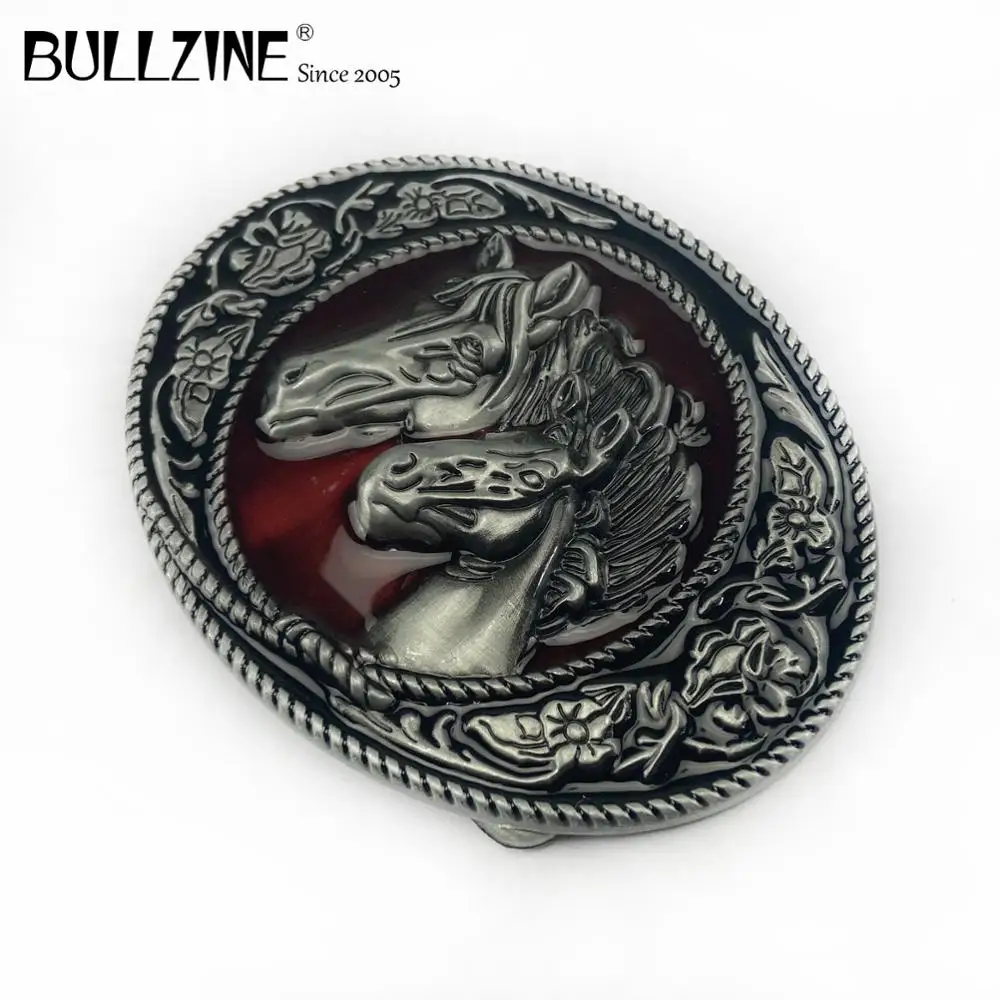 Bullzine оптовая продажа двойной конский ремень пряжка с оловянной отделкой FP 02633