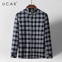 ucak brand streetwear shirt spring new fashion style casual long sleeves turn down collar plaid shirt men clothing homme u6142
