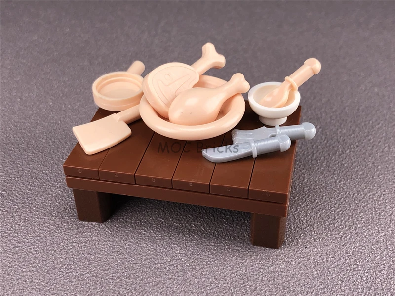 2 компл./лот кубики MOC столовая посуда набор посуды для мяса куриные ножки ветчина