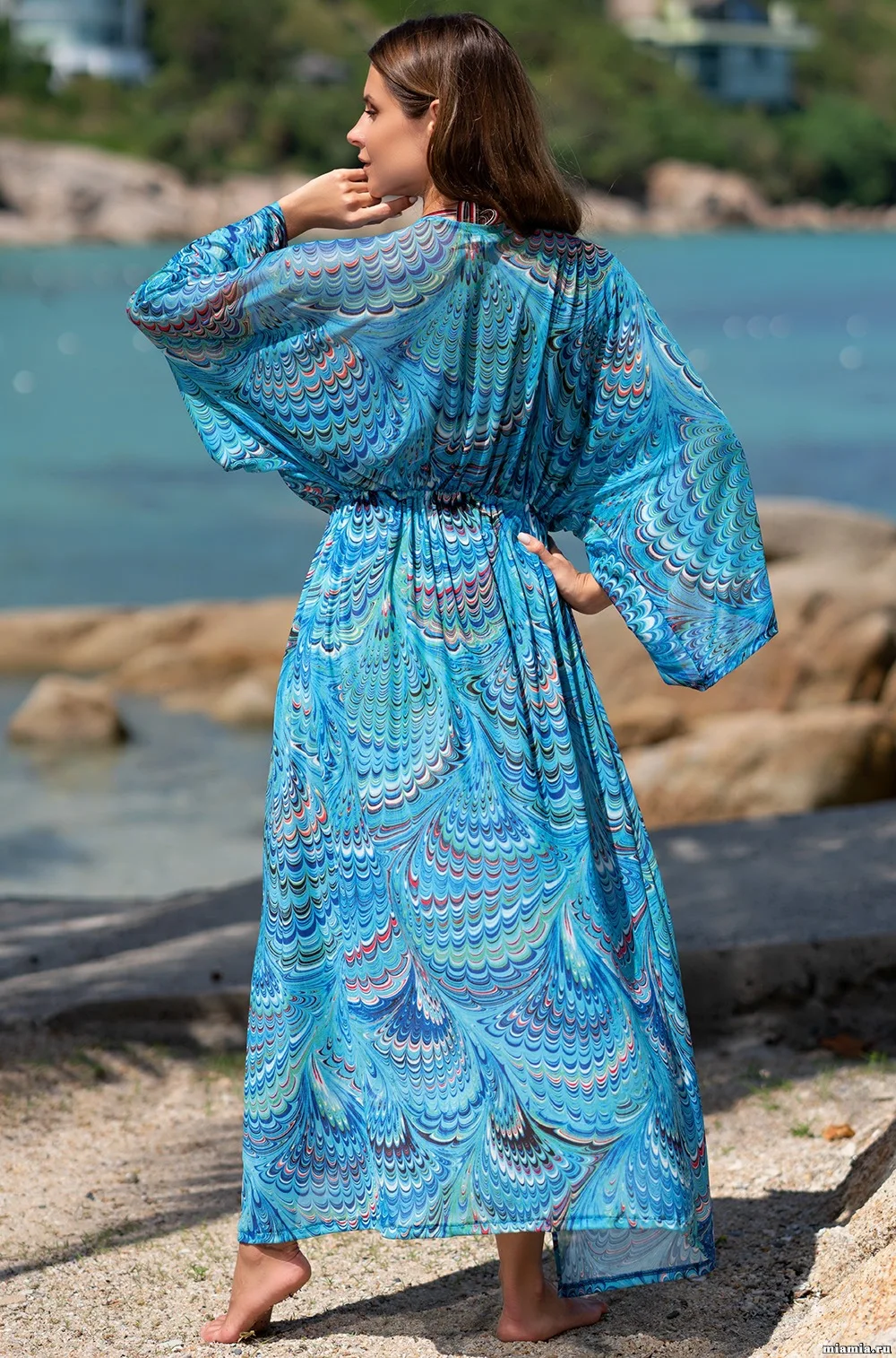 

TEELYNN Purple Floral Print Kimono Cardigan Women Robe 2020 V Neck Boho Beach Long Dresses Summer Vestidos Bikini Swim Cover Up