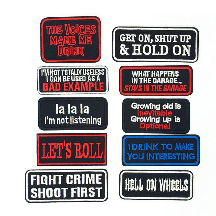 Слоган текст значок embrioidered утюг на патч Байкерская жилетка куртка панк одежда