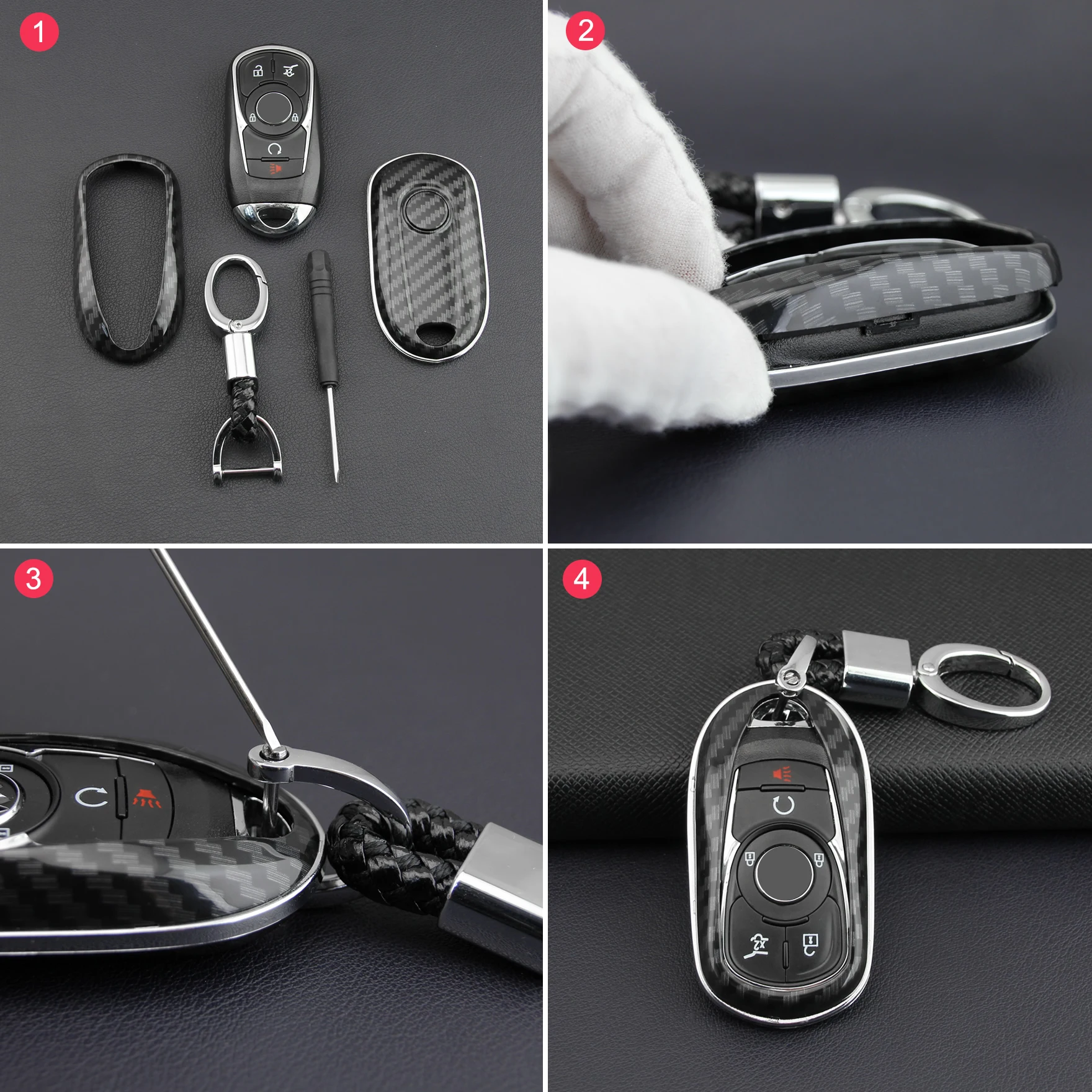 

For Buick Enclave Encore Envision Lacrosse Regal Sportback TourX Smart Car Key Fob Chain Ring Hard Shell Cover Case Carbon Fiber