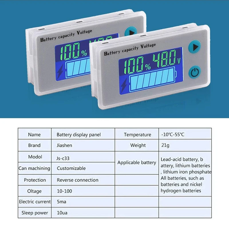 

2Pcs Battery Capacity Monitor 12V-72V Voltage Tester Battery Indicator with LCD Blue Backlight Digital Display