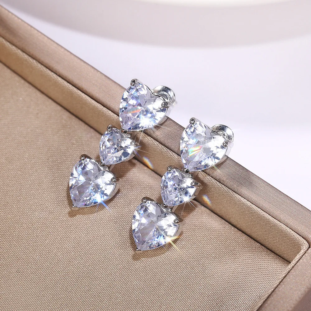 

Romantic Zircon Heart Piercing Stud Earrings For Women Wedding Trendy Party Jewelry Pendientes eh1019