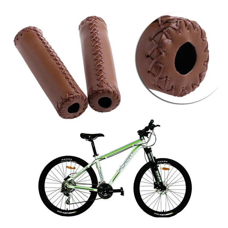 

MTB BMX Road Mountain Bike Bicycle Cycling Stitched Leather Handlebar End Grips