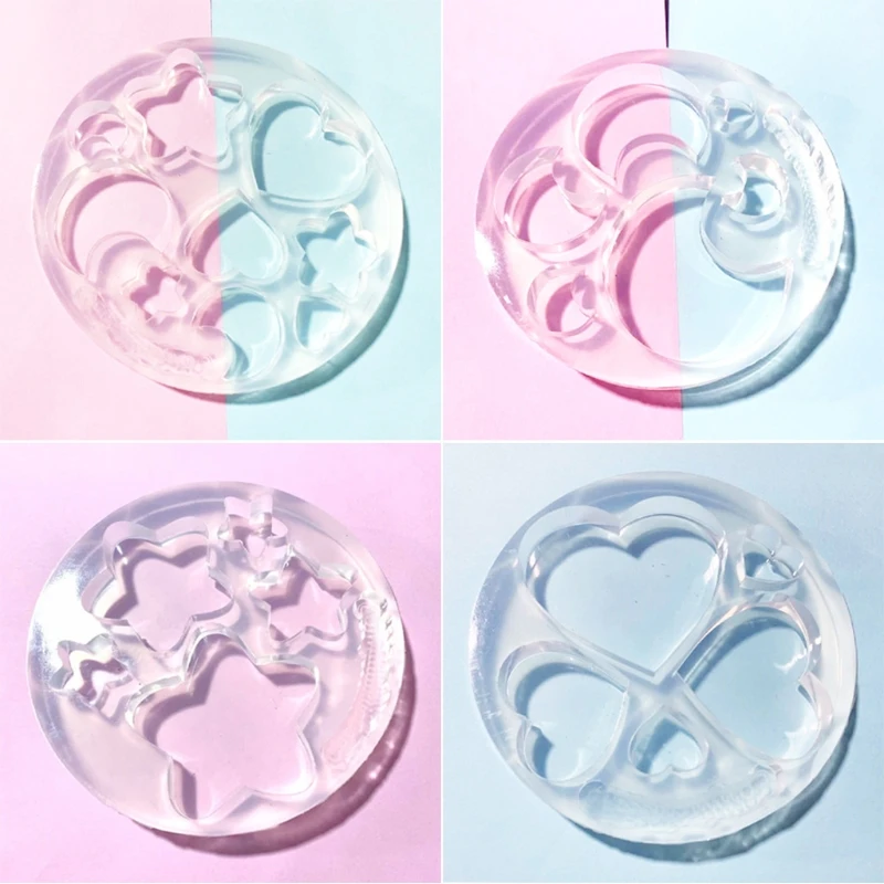 

DIY Crafts Crystal Epoxy Resin Mold Love Heart Five-pointed Star Moon Shape Keychain Pendant Casting Silicone Mould