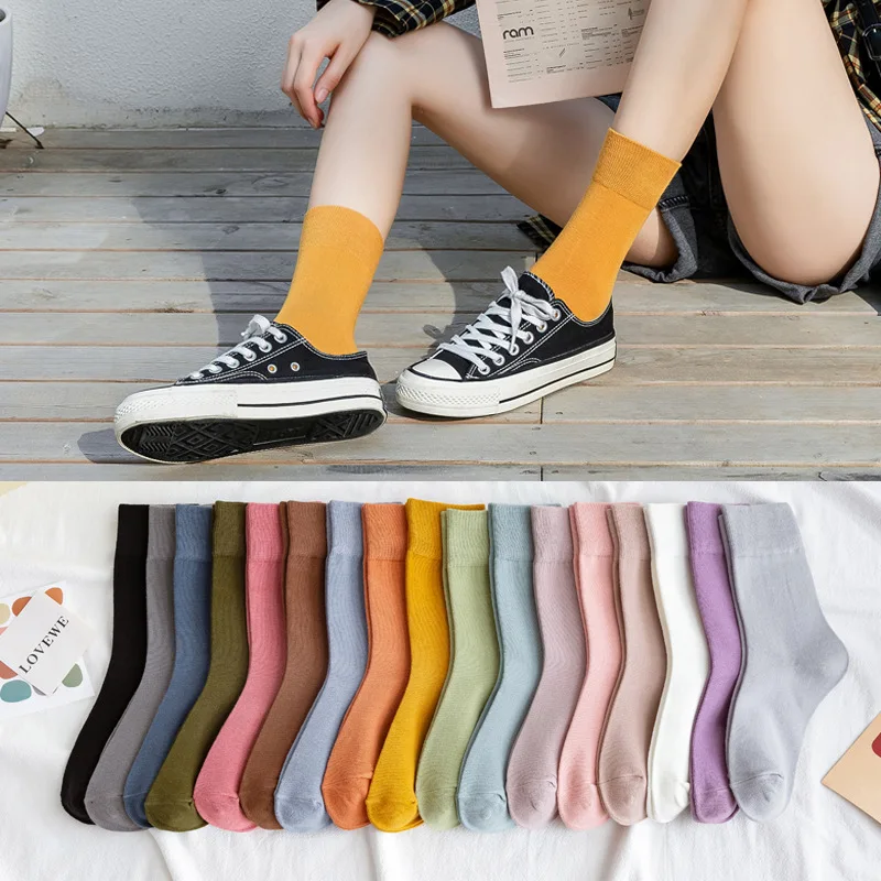 10 pieces = 5 pairs  Women's Cotton socks Solid Color New  Autumn Winter Korean-Style Macarons Candy-Colored Socks women