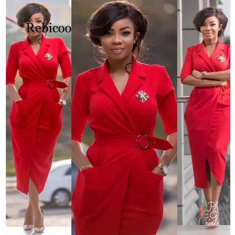 Женское офисное платье миди красное облегающее синее одежда для женщин | Женская