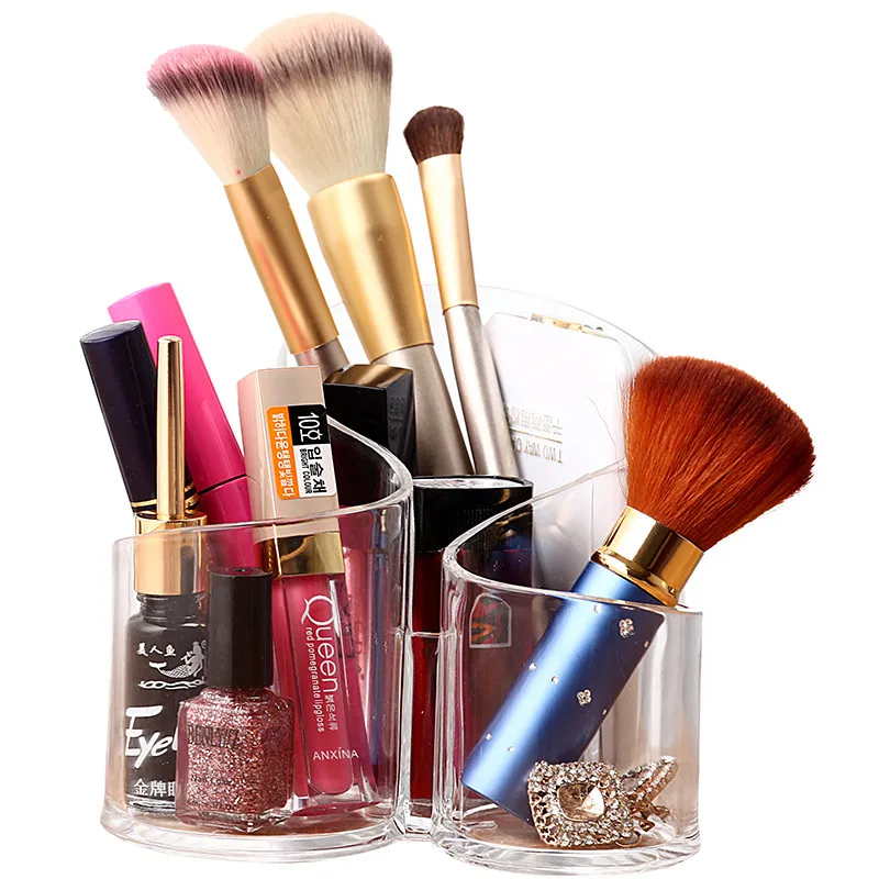 

Free Shipping S Shape 3 Grids Acrylic Pen Holder Lipstick Cosmetics Brush Organizer Makeup Storage Transparent Modern Style