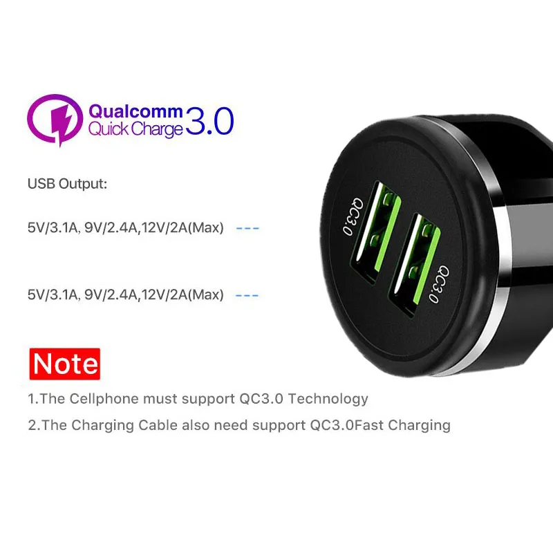 Автомобильное зарядное устройство USB 3 0 2 для Samsung s10 адаптер телефона Xiaomi Olaf tronsmart