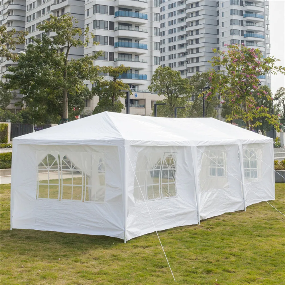 

3 x 9m White Gazebo Canopy Wedding Party Tent Eight Sides Two Doors Waterproof Tent with Spiral Tubes Portable Outdoor Canopy