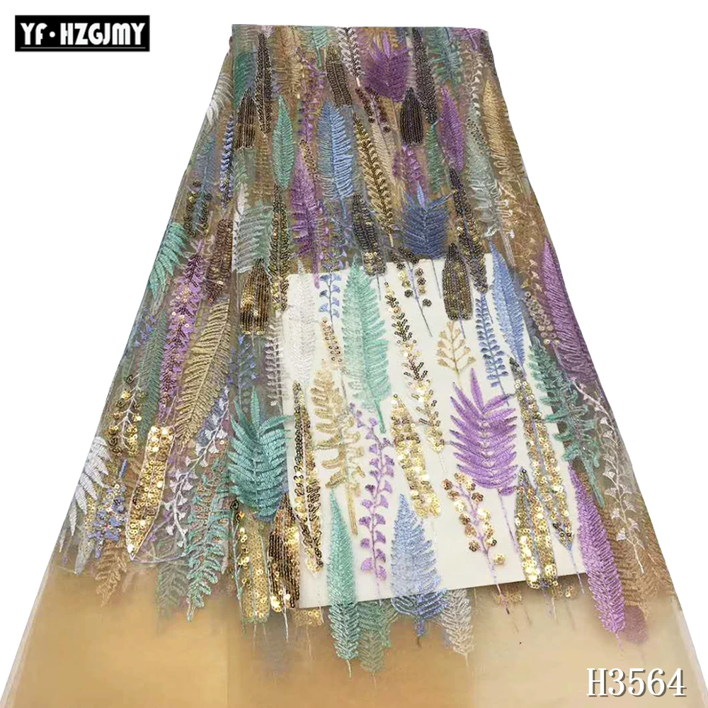 

YF HZGJMY Gold Luxury African Sequins Fabric 2020 High Quality French Tulle Fabric Embroidery Lace with Sequins for Wedding 3564