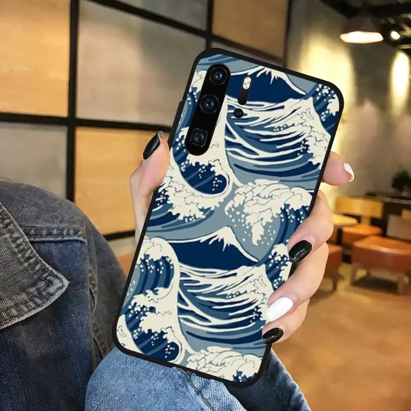 

Cover Cartoon Wave Art Japanese Phone Case Funda For Huawei P9 P10 P20 P30 Lite 2016 2017 2019 plus pro P smart