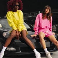 casual womem yellow lounge wear summer tracksuit shorts set long sleeve shirt tops and mini shorts suit 2021 new two piece set