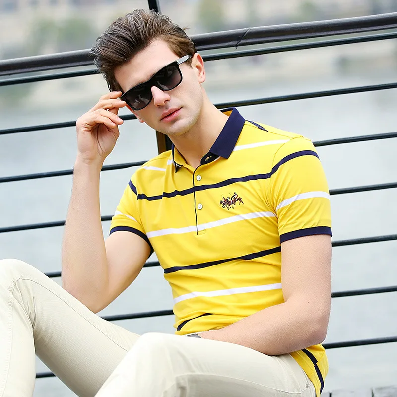 

Cotton Embroidered Paul Short Sleeve Men's POLO Shirt 2021 Summer High Quality White Striped POLO Shirt Business Casual