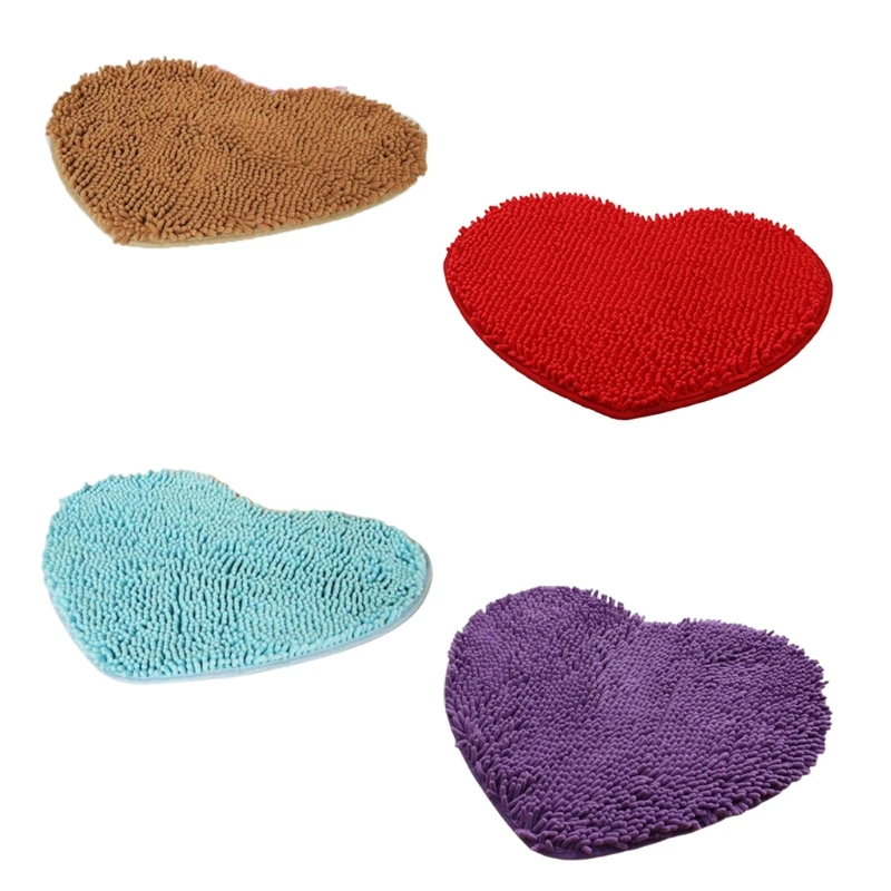 

Non-Slip Bathroom Rug Love Shaped Shag Shower Chenille Mat Machine-Washable Bath Mats Lovely Heart with Water Absorbent P82C