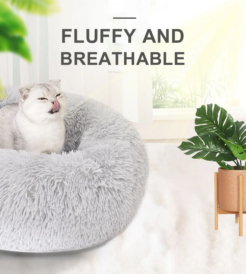 

Pet Bed Dog Round Cat Winter Warm Sleeping Bag Long Plush Puppy Cushion Mat Portable Cat Supplies 46/50/60cm