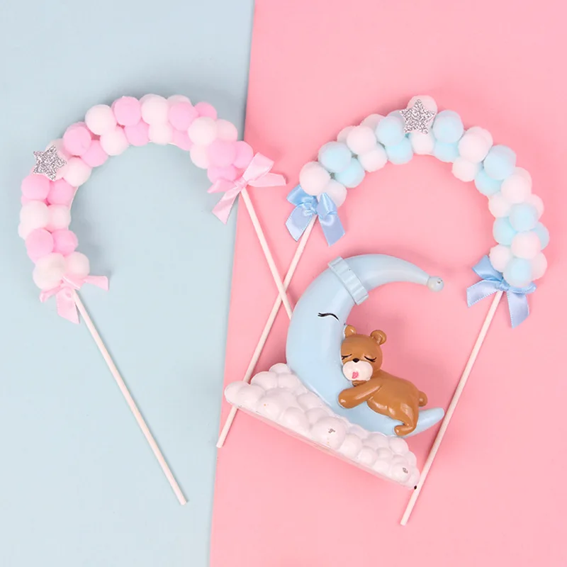 1 шт. розовый синий мягкий помпон облако торт Топпер Happy День Рождения Форма для