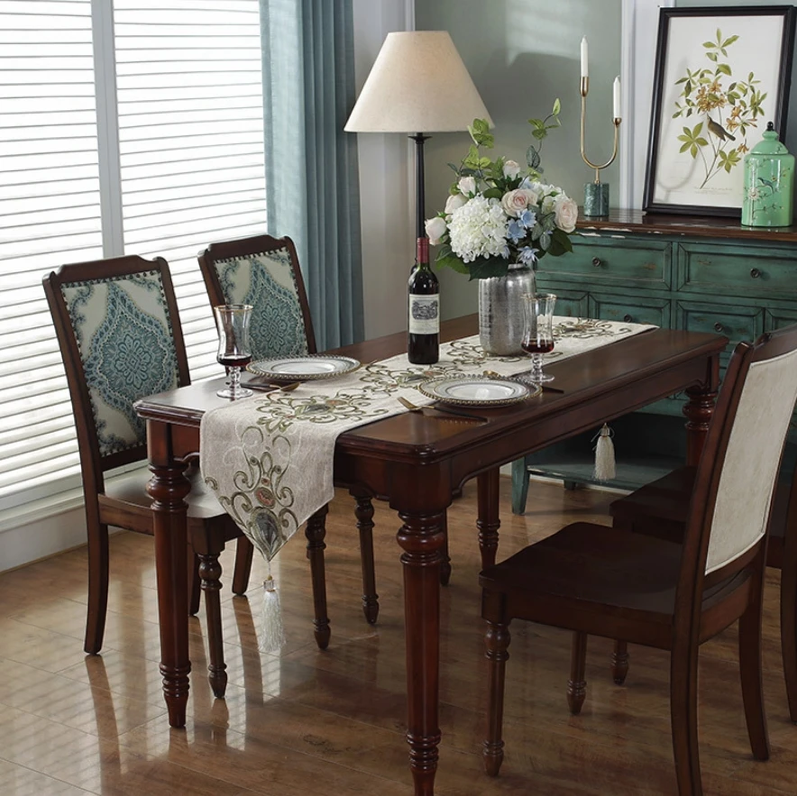 

European Luxury Jacquard Table Runner Table Cloth Cover Tassel Pendant Chenille Fabric Restaurant Wedding Party Home Decoration