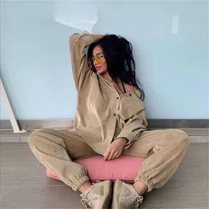 Женский вельветовый костюм TAOVK, однобортный Топ с карманами и штаны в тонкую полоску