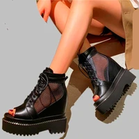 womens genuine leather platform wedge sandals open toe summer ankle boots lace up high heels oxfords creepers 34 35 36 37 38 39