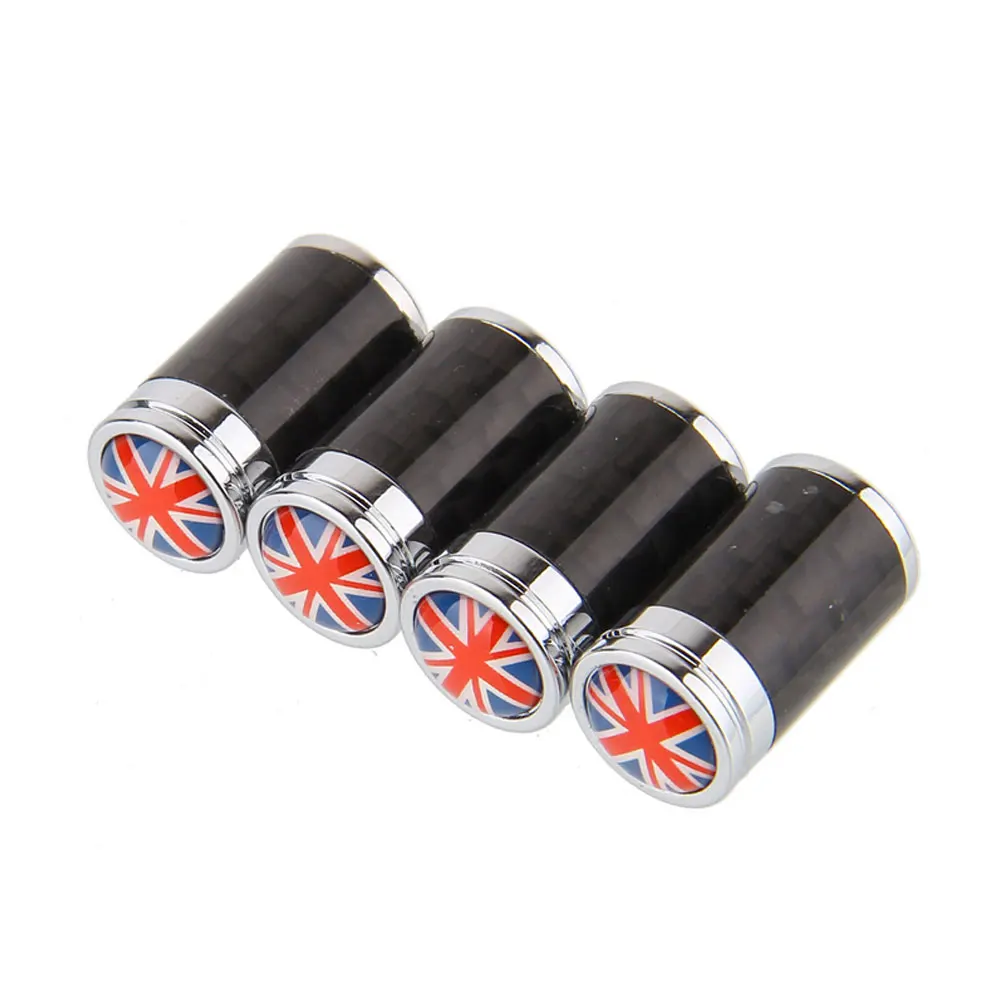 4 Pcs/Set Copper + Carbon Fiber England flag Style Tire Valve Stem Cap Wheel Air Caps for Auto Cars|Стержни и колпачки