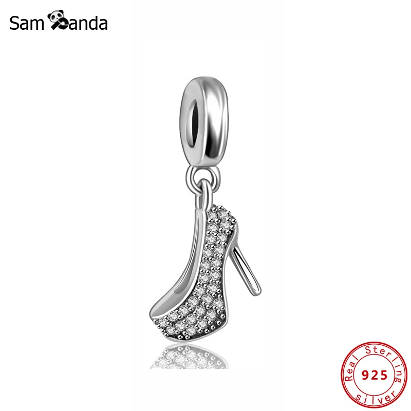 

Authentic 925 Sterling Silver Bead Charm Sparkling Stiletto Pendant Charms Crystal Shoes Fit Bracelets Women Diy Jewelry