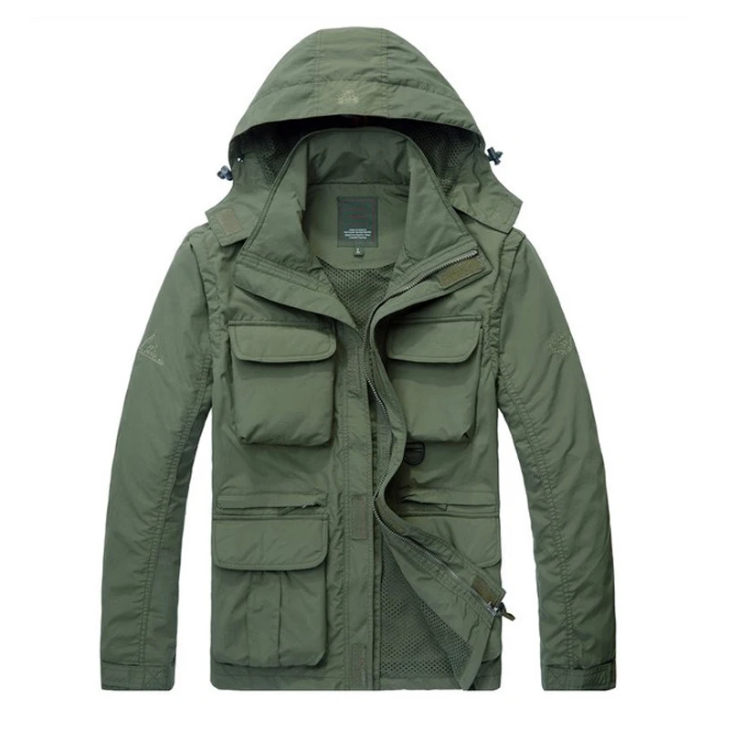 Осенняя мужская куртка в стиле милитари повседневная съемная летняя со съемным