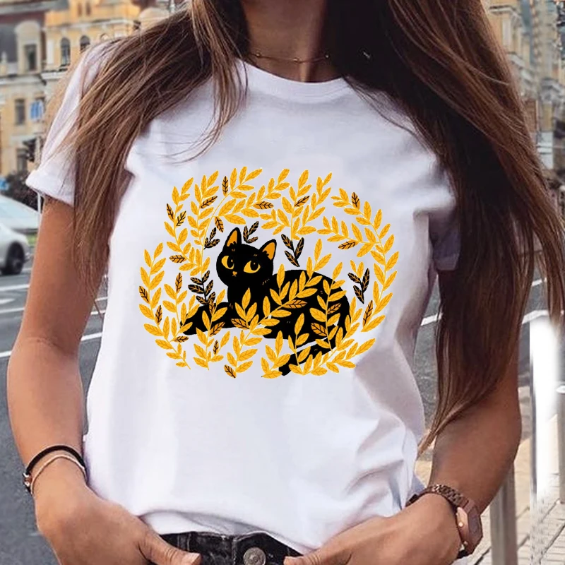 

Женская футболка с рисунком кошки в стиле 90-х, с коротким рукавом