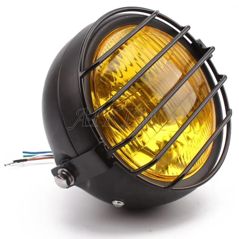 Мотоциклетная металлическая передняя фара в стиле ретро 12 В с сияющим желтым